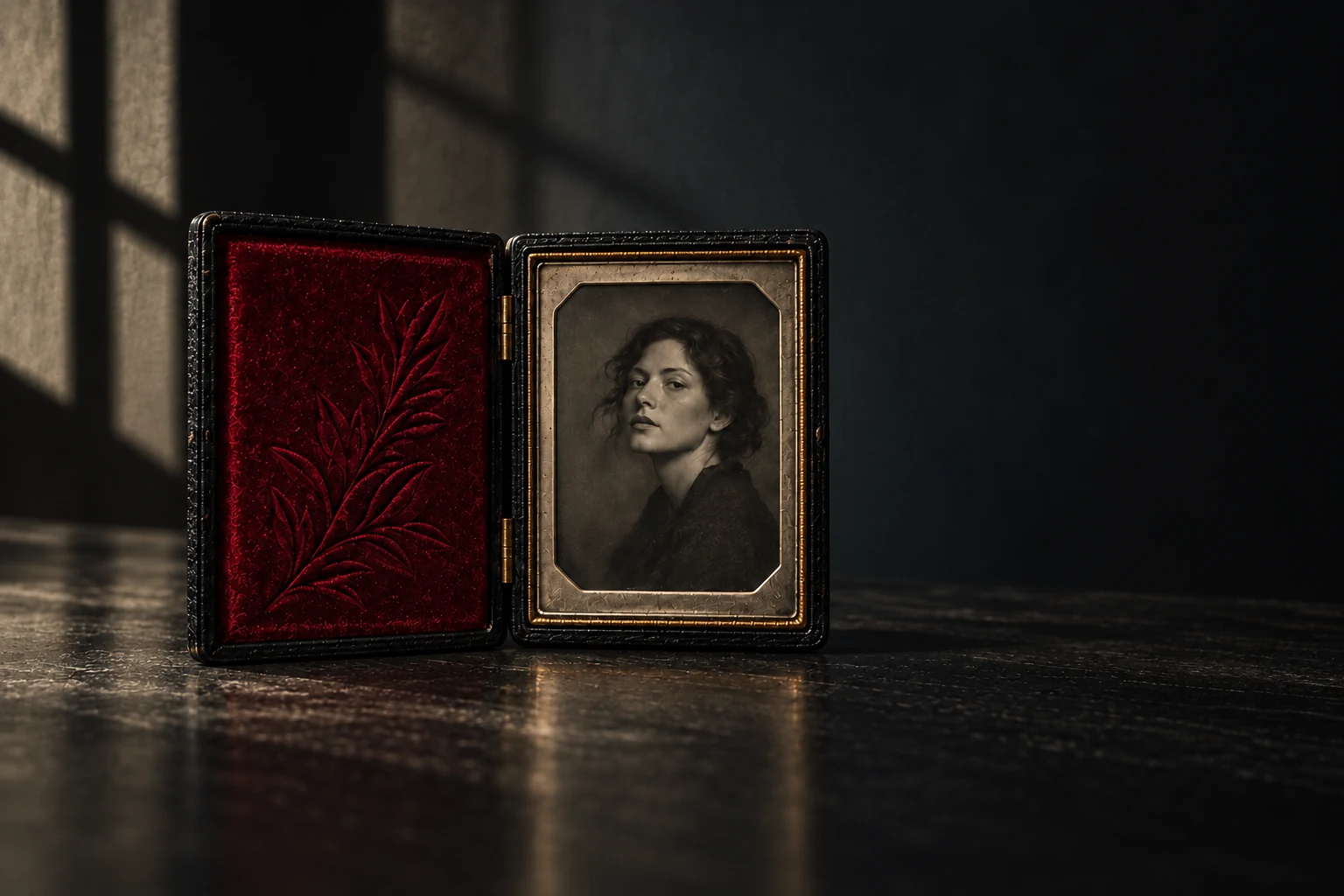 Concept photograph of a red velvet Union case in quiet window light.